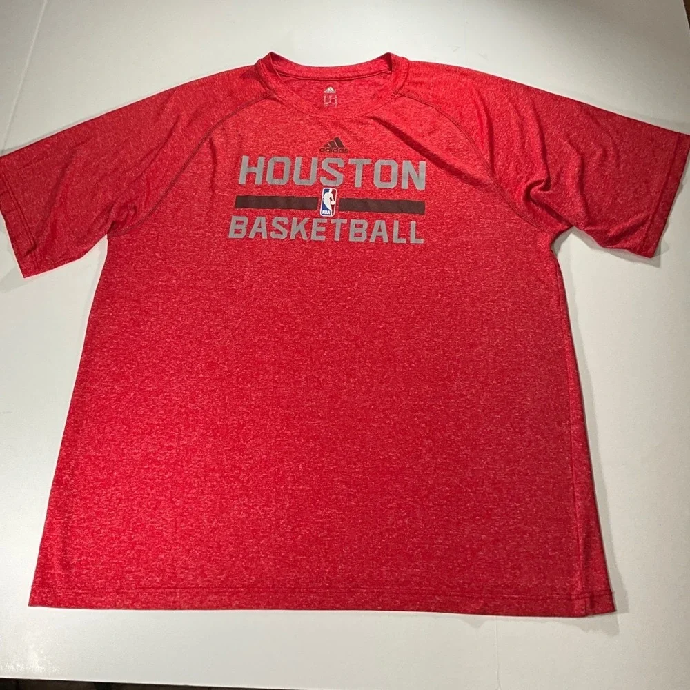 Adidas Houston Basketball NBA Climalite Red Heathered T-Shirt Mens Medium